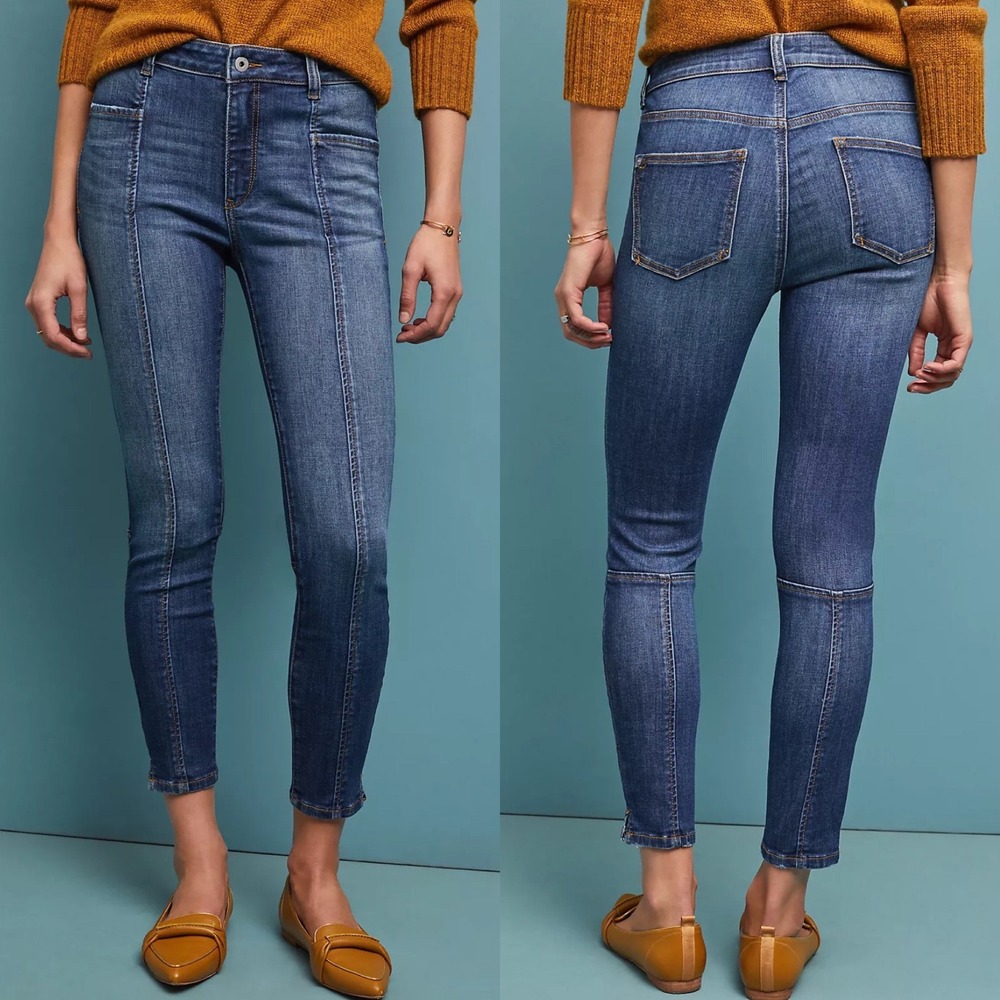 Anthropologie Pilcro High Rise Denim Jeans Womens Sz 25 Leggings Front Seam Blue